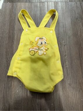 Vintage Yellow Bunny Embroidered Baby Romper- roughly 3-6 months